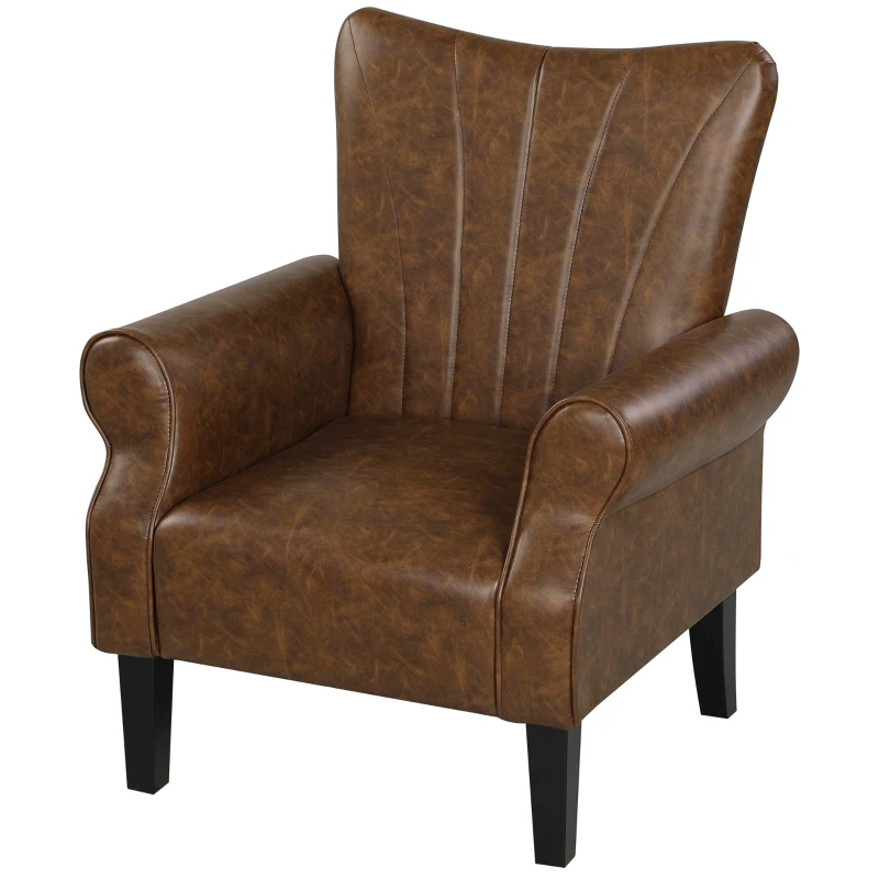 HOMCOM Upholstered Accent Chair with Rolled Arms and Wood Legs, Armchair for Living Room Bedroom, Brown
