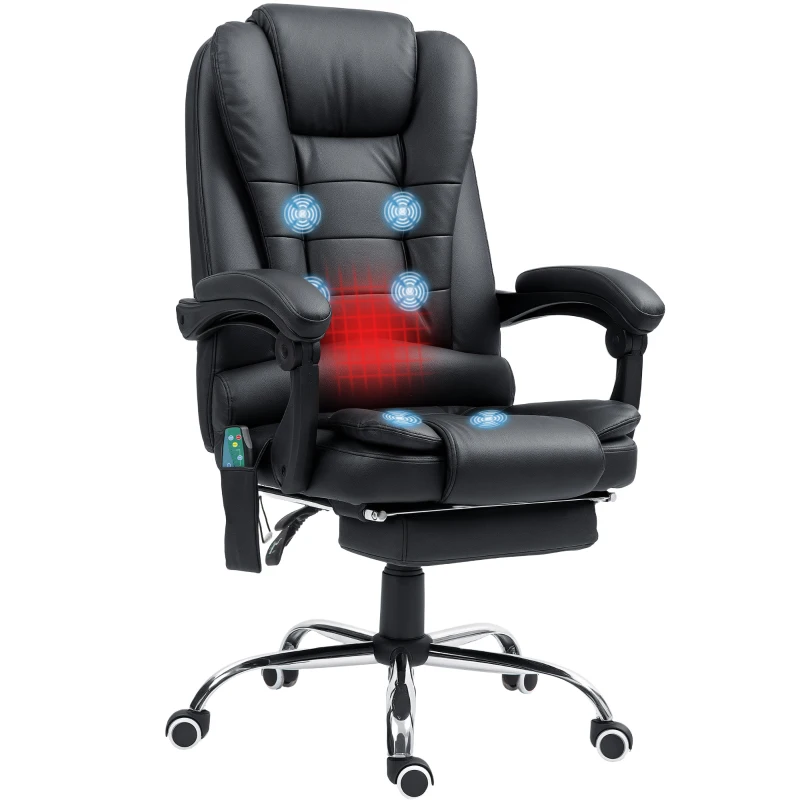 Vinsetto Ergonomic Massage Office Chair with 6-Point Vibrating & Heated Lumbar Support, Executive High Back Computer Desk Chair with Footrest, 135° Reclining, PU Leather, Black