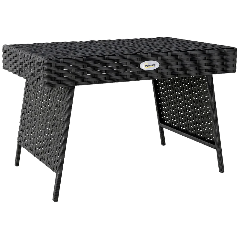 Outsunny Foldable Outdoor Side Table, Rattan Garden Coffee Table with Steel Frame, Space Saving Bistro Garden Furniture for Patio, Balcony, 60 x 41 x 41 cm, Black