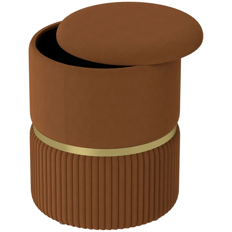 HOMCOM Velvet-Feel Storage Ottoman - Brown