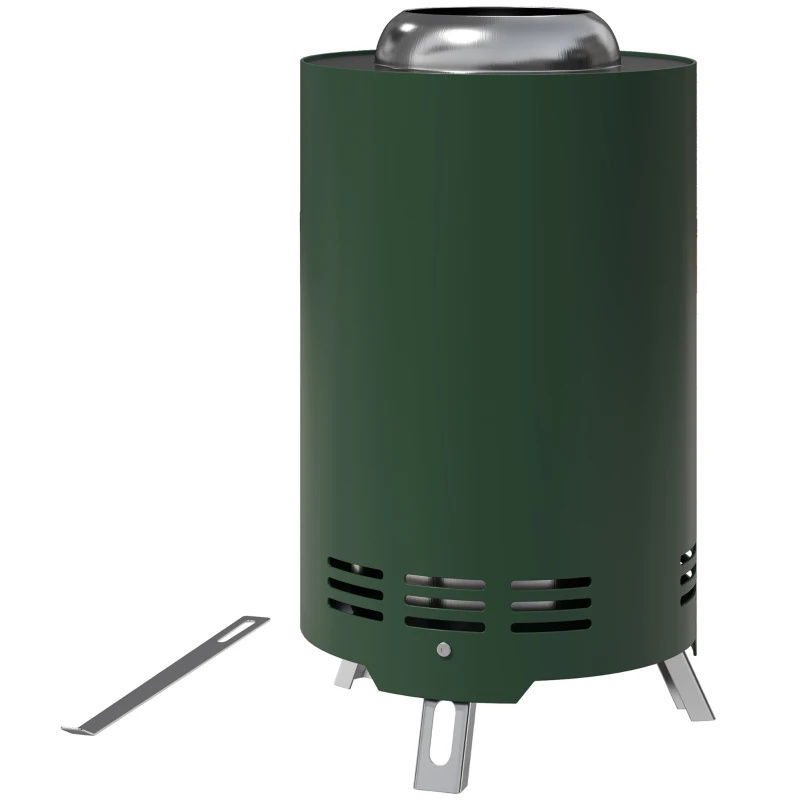 Outsunny Smokeless Fire Pit, 16 x 16 cm Stainless Steel Portable Wood Burning Firepit with Poker, Wood or Pellet Fuelled Tabletop Fire Pit for Garden Camping Bonfire Party, Green