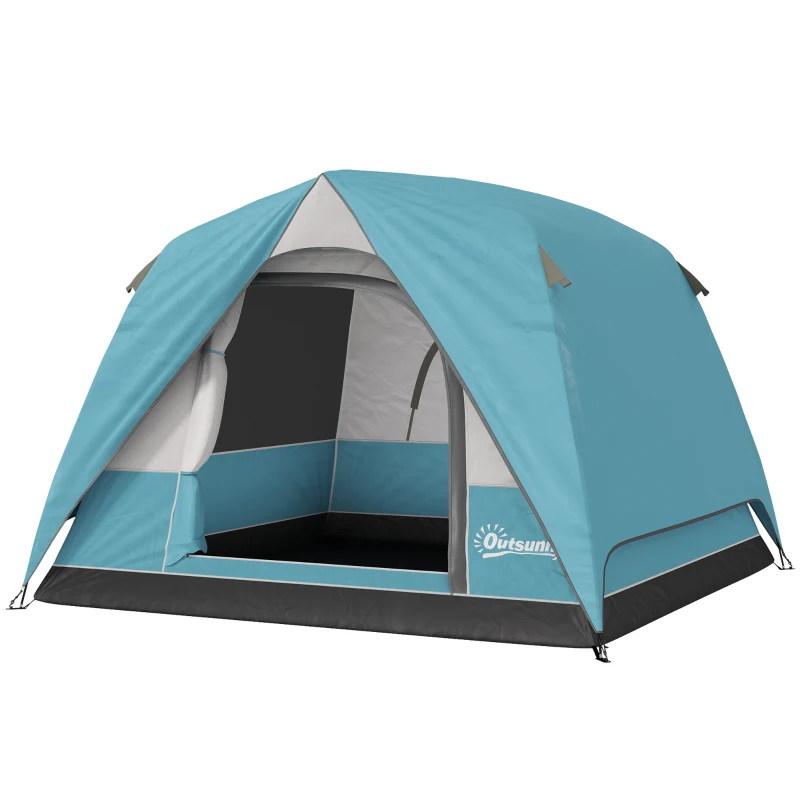 Outsunny 3-4 Person Camping Tent, Easy Set Up Waterproof Dome Tent with Sewn-in Groundsheet, Mesh Windows, Pocket and Hook for Camping, Hiking, Backpacking, Navy Blue and Light Blue