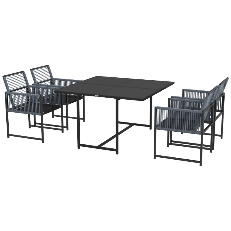 Outsunny Five-Piece Metal Dining Set, with Folding Back Chairs, Dark Grey