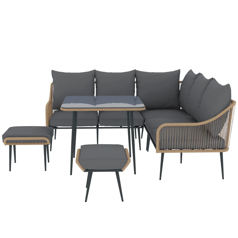 Outsunny Six-Piece Rattan Strong Garden Sofa Set - Brown/Grey