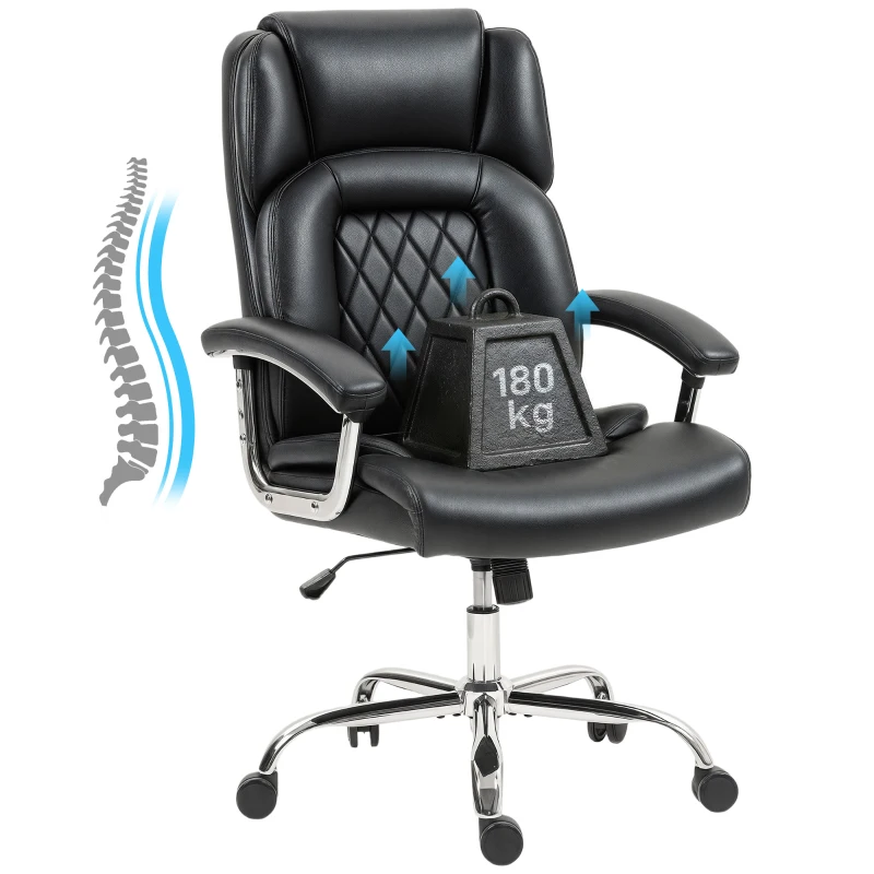 HOMCOM Big and Tall Office Chair 180kg with Spring Cushion, PU Leather - Black