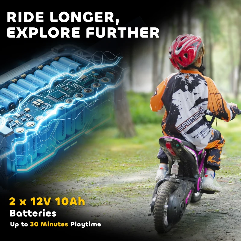 HOMCOM 24V Electric Motorbike with Twist Grip Throttle, Music, Horn, 12" Pneumatic Tyres, 16km/h Max Speed - Pink