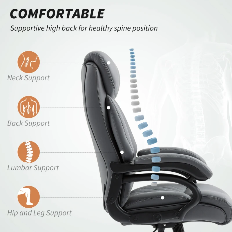 HOMCOM Super Padded Faux Leather Office Chair - Charcoal Grey