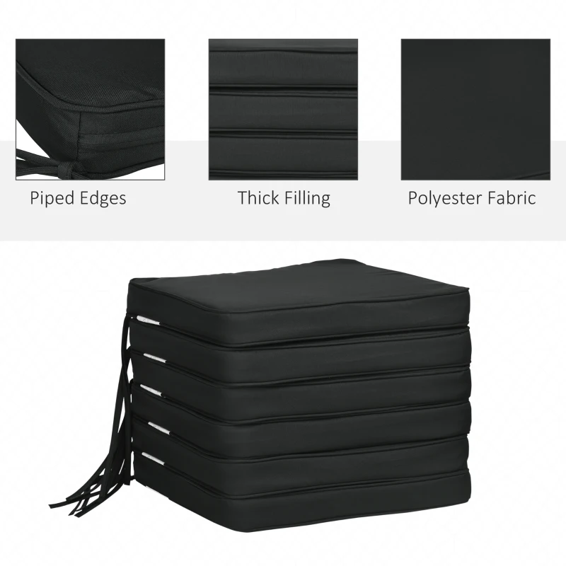 Outsunny Set of 6 Chair Cushion Seat Pads Dining Chair w/ Straps Indoor Outdoor Removable Tie On Garden Patio, Black