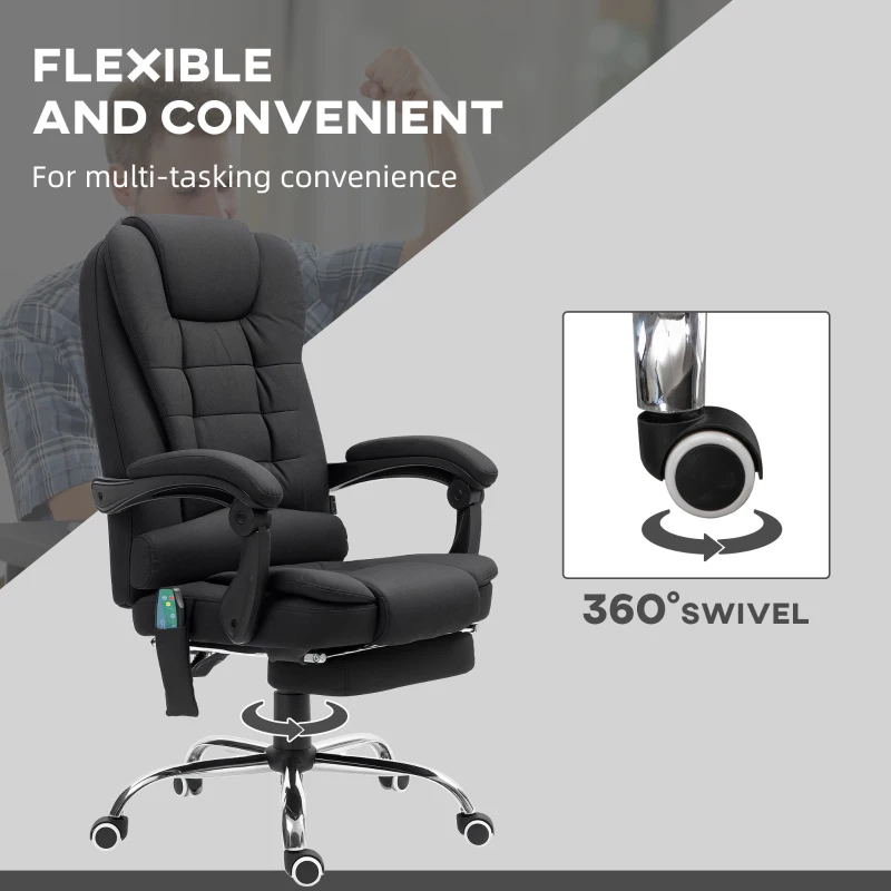 Vinsetto Ergonomic Massage Office Chair with 6-Point Vibrating & Heated Lumbar Support, Executive High Back Computer Desk Chair with Footrest, 135° Reclining, Breathable Microfiber Fabric, Full Black