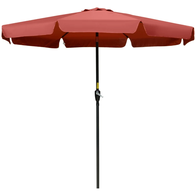 Outsunny 2.7m Patio Parasol Garden Umbrellas with Aluminium Pole, UPF 50+ Outdoor Sun Shade Table Umbrella with Tilt, Crank, 8 Ribs, Ruffles,, Wine Red