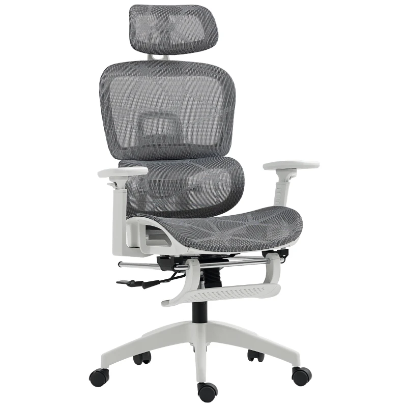 HOMCOM Multi-Adjustable Mesh Office Chair - Grey and White