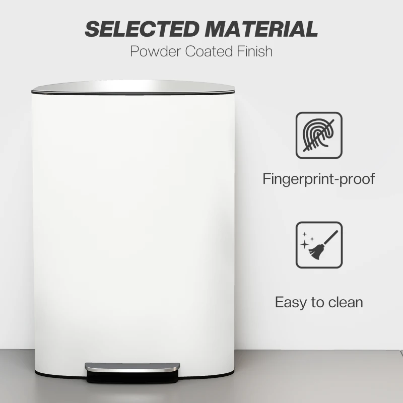 HOMCOM 50L Kitchen Bin with Soft-Close Lid and Stay-Open Function, Stainless Steel Pedal Bin with Removable Inner Bucket, Carry Handle for Kitchen, Office, Home, Cream