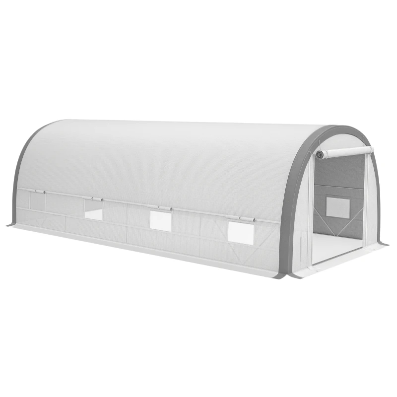 Outsunny 6 x 3(m) Polytunnel Greenhouse with Upgraded Structure, Mesh Door and Windows, 15 Plant Labels, White