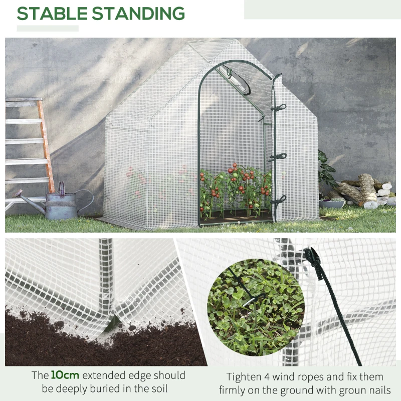 Outsunny Walk In Tomato Greenhouse Garden Outdoor Mini Greenhouse Flower Planter Steel Frame with Zipped Door & Window, PE Cover, 180 x 100 x 168CM,  White