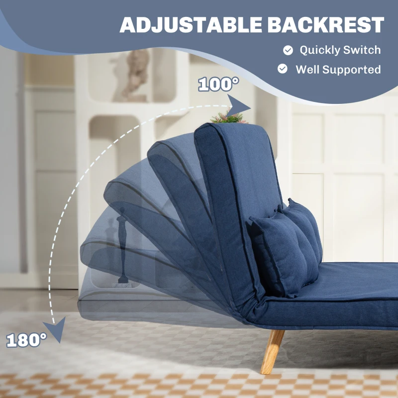 HOMCOM Two-Seater Linen-Look Sofa Bed - Dark Blue