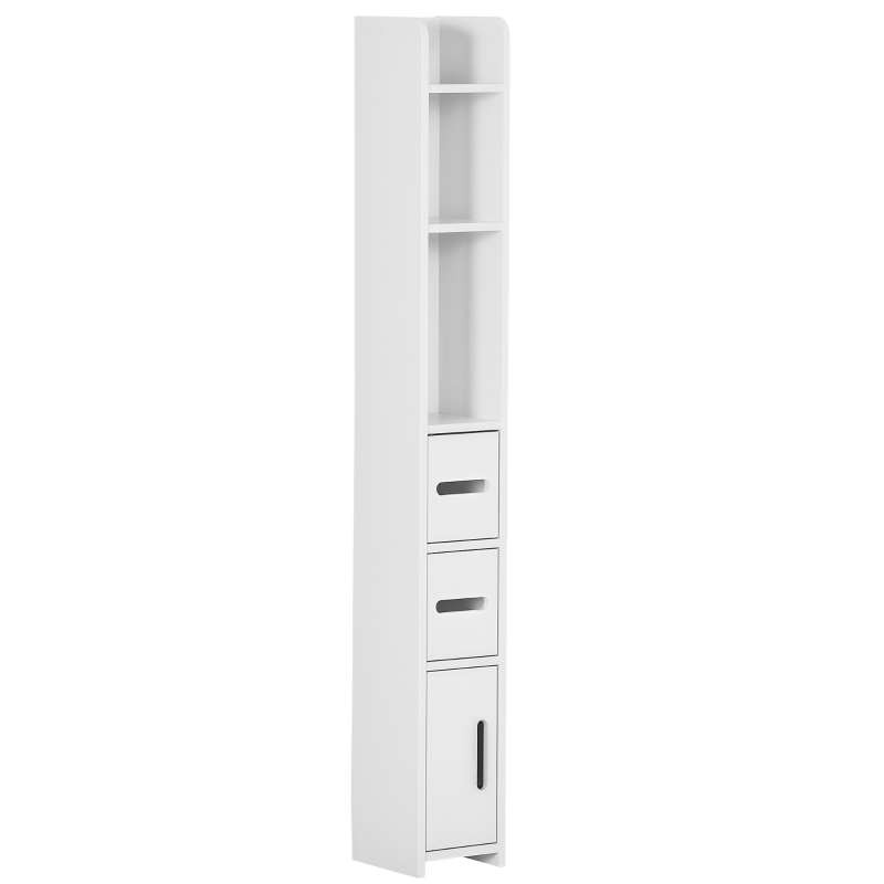 kleankin Modern Bathroom Storage Cabinet, Freestanding Tall Bathroom Cabinet with Open Shelves and 3 Cupboards with Door, for Bedroom Hallway, White