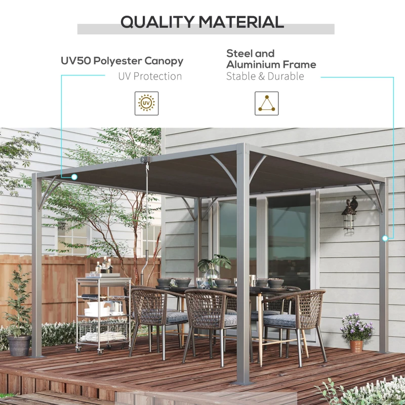 Outsunny 3 x 3(m) Outdoor Pergola with Retractable Roof, Aluminium Louvered Patio Gazebo Canopy for Garden, Patio, Grey