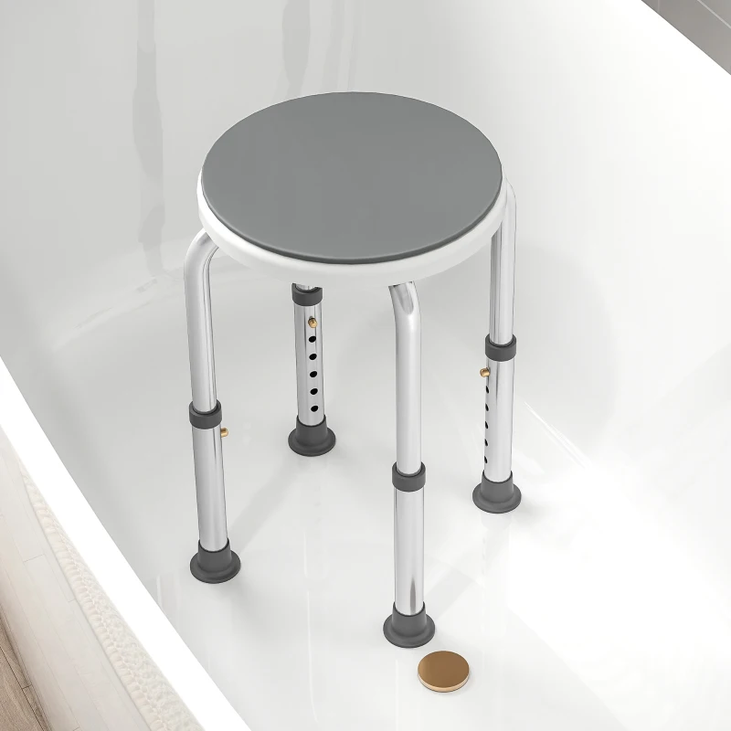 HOMCOM 360° Swivel Shower Chair, Height Adjustable Aluminium Shower Stool with Non-Slip Feet for Disabled, Elderly, Grey