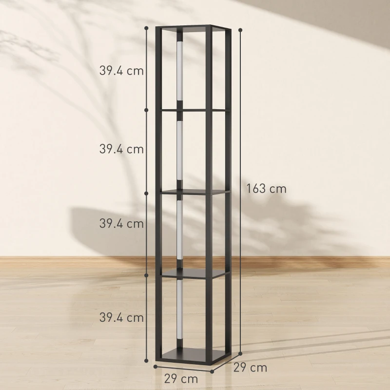 HOMCOM LED Floor Lamp with Shelves, Modern Dimmable Standing Lamp with 3 Brightness Levels and Foot Switch for Living Room, Bedroom, Office, Black
