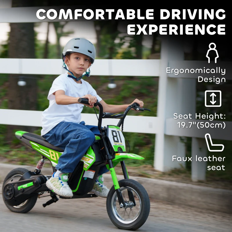 AIYAPLAY Kids Electric Motorbike, 24V Ride On Motorcycle with 3 Speeds and Rear Suspension, Dirt Bike for 8-12 Years Old, Green