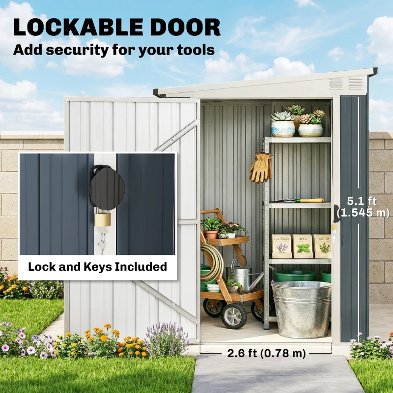 Outsunny 7.6 x 4ft Garden Metal Shed, Outdoor Storage Shed with Window, 2 Vents and Lockable Door for Garden, Patio, Dark Grey