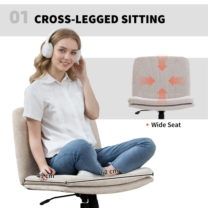 HOMCOM Criss Cross Chair with Wheels, No Arms - Beige