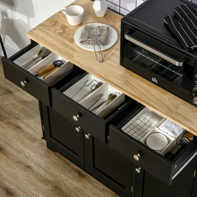 HOMCOM Sideboard with Rubberwood Top and Adjustable Shelves for Dining Room, Kitchen - Black
