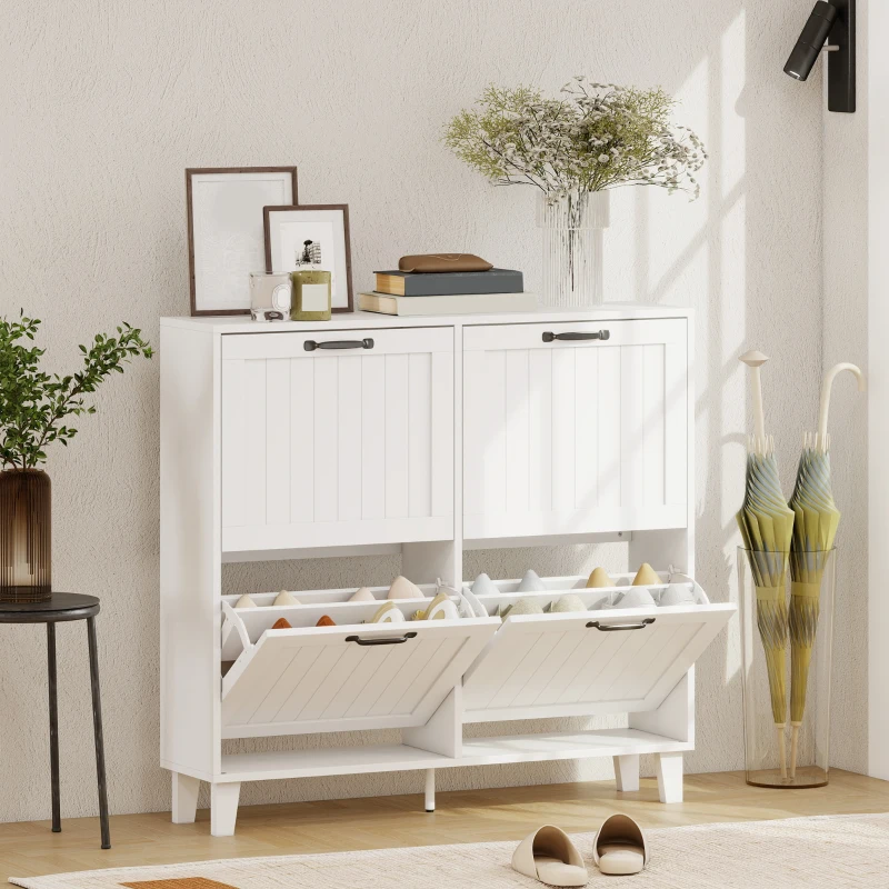 HOMCOM Mueble para Zapatos 4 Cajones Abatibles Ahorraespacio con Estantes Regulables Blanco