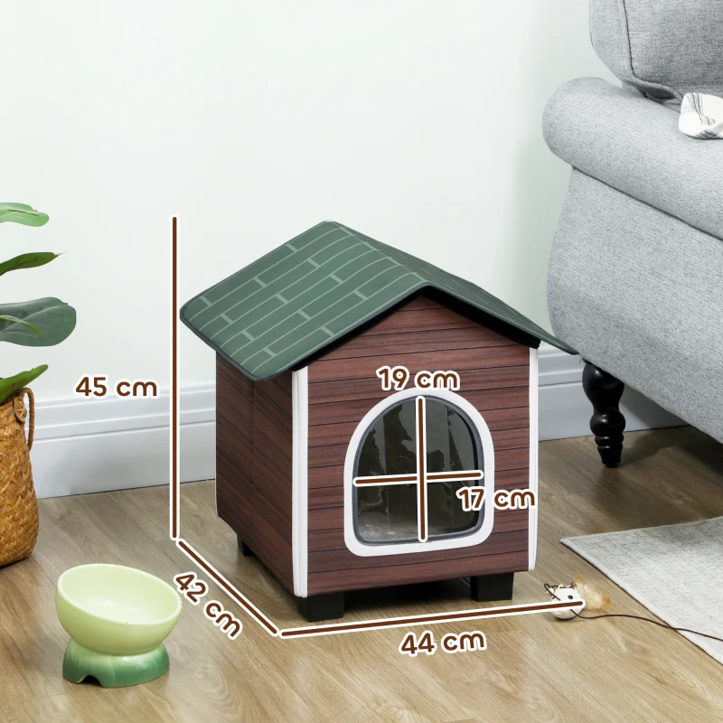 PawHut Insulated Outdoor Cat House, Water-Resistant Feral Cat Shelter with Elevated Base and Cushion, Red-brown