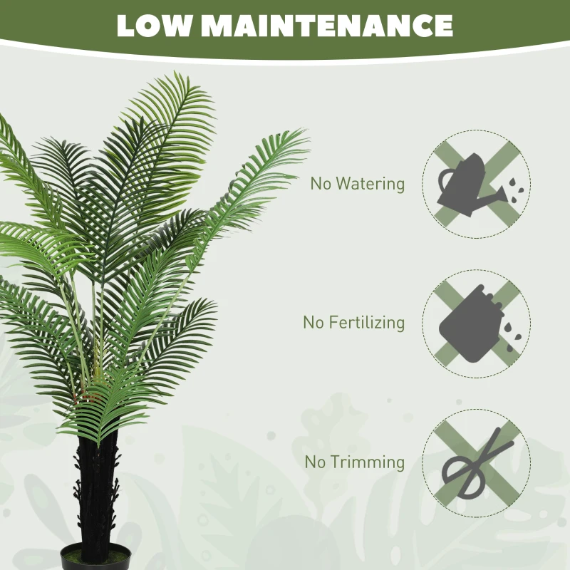 HOMCOM 175cm Artificial Areca Palm Tree with 16 PE Leaves, Decorative Artificial Plant with Plastic Pot and Flocked Soil, Fake Plant for Home Office Decor, Green