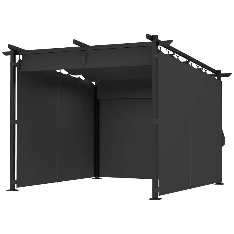 Outsunny 3 x 3 m Retractable Roof Pergola, with Curtains - Dark Grey