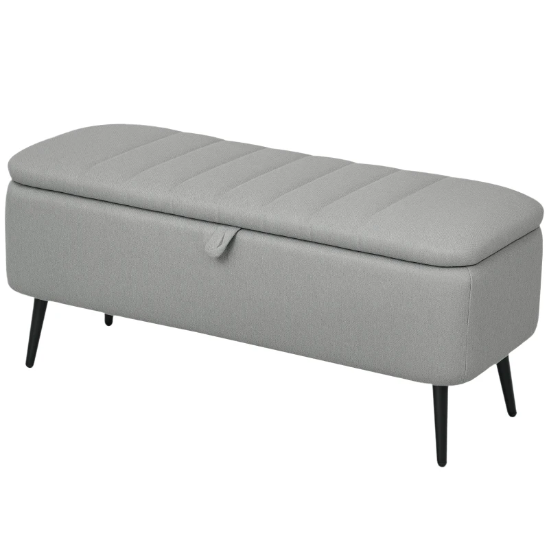 HOMCOM 92 x 31cm Linen-Look Storage Ottoman - Light Grey