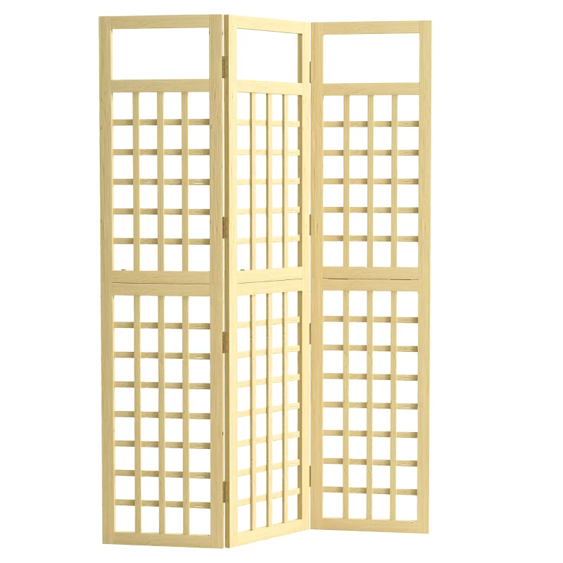 Outsunny 3-Panel Garden Privacy Screen, Freestanding Foldable Wooden Outdoor Divider/Trellis, Decorative Privacy Screen for Garden Patio, 120 x 170 cm, Natural Wood Finish