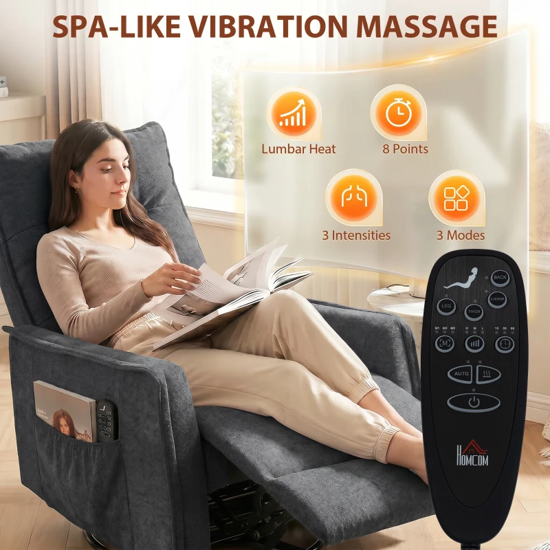 HOMCOM Recliner Armchair, Chenille Recliner Chair with Massage and Heat, 360° Swivel Rocking Manual Recliner, Dark Grey