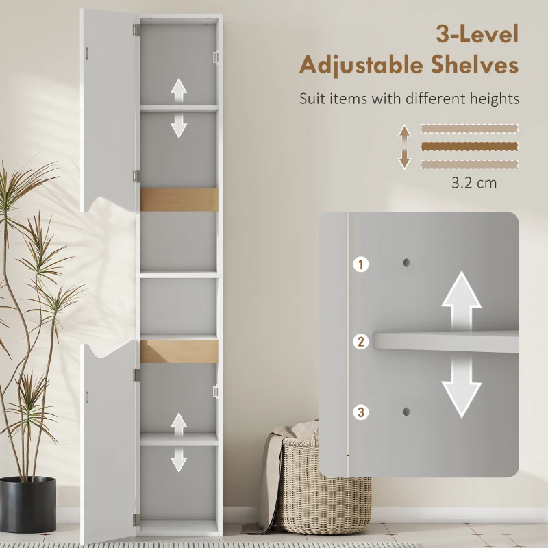 HOMCOM Tall Slim Bathroom Cabinet with 2 Doors, 2 Shelves - White