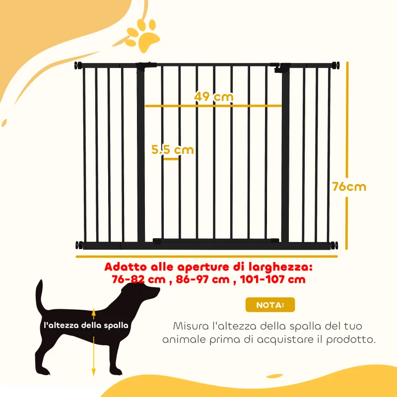 PawHut Cancelletto per Cani Estensibile con Viti e Ampia Apertura, in Metallo e Plastica, 76-107x76 cm, Nero