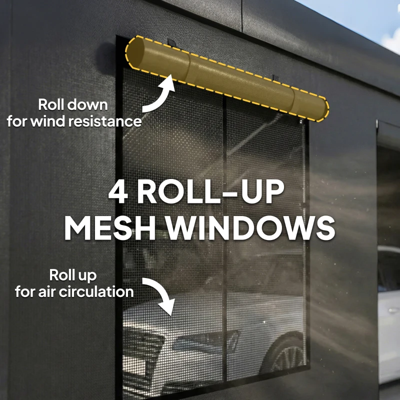 Outsunny 3 x 6 m Heavy Duty Carport, Portable Garage Car Canopy Tent with Galvanised Frame, Doors, Windows, Dark Grey