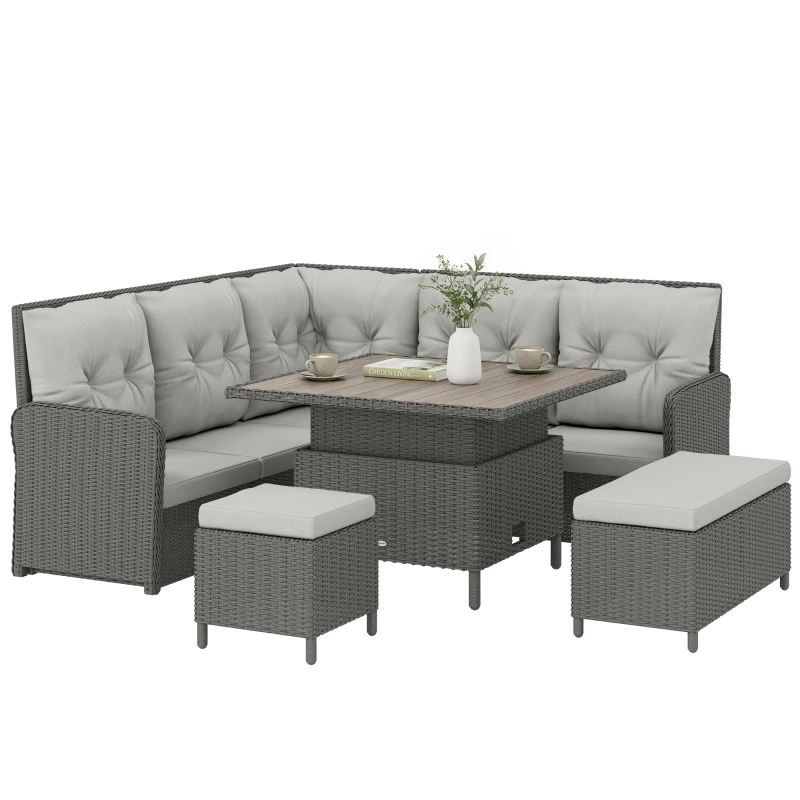 Outsunny 6 Pieces Outdoor PE Rattan Garden Furniture, Patio Wicker Sectional Conversation Corner Sofa