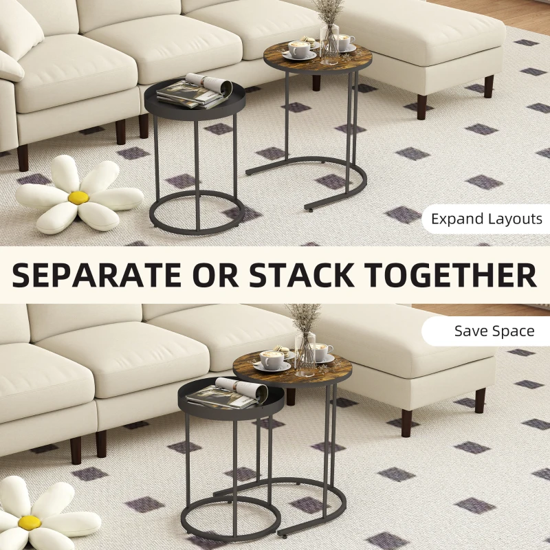 HOMCOM Set of Two Industrial Nesting Tables - Brown/Black