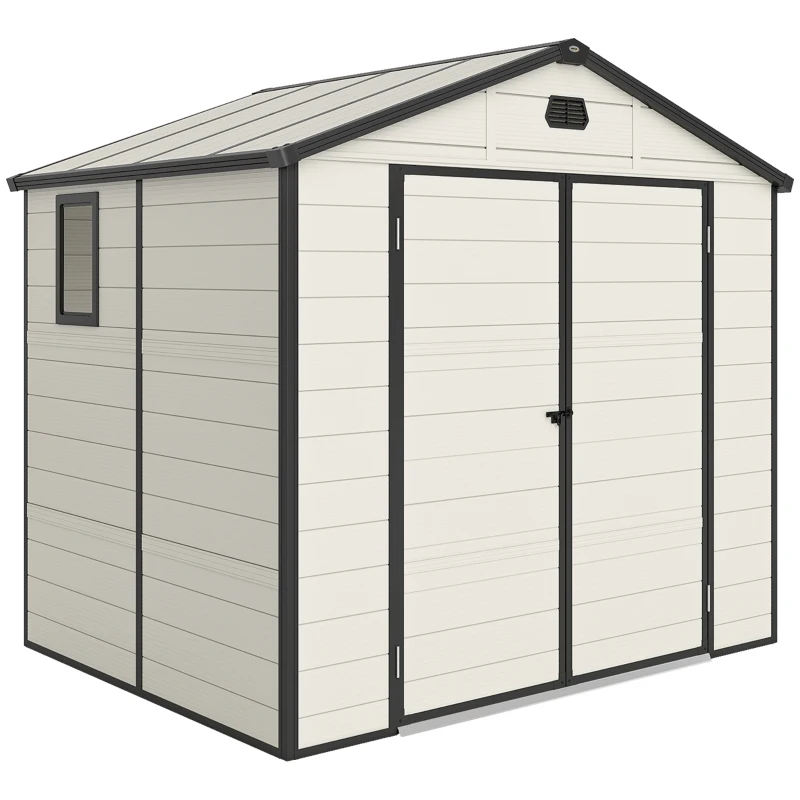 Outsunny 7.9ft x 6.2ft Aluminium Frame and Plastic Wall Shed, with Foundation - Cream White