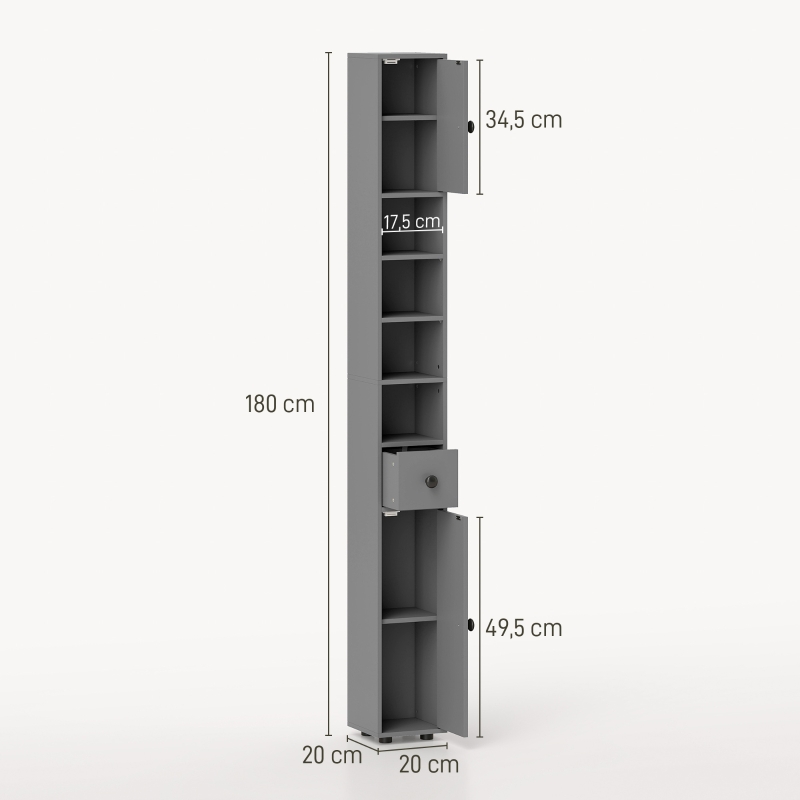kleankin Badezimmerschrank, 4 Regale, Schublade, Spanplatte, schlankes Design, Grau