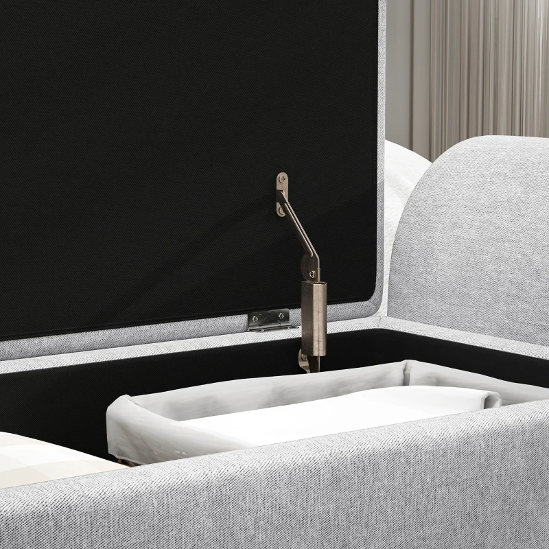 HOMCOM Storage Ottoman with Armrest, Upholstered Linen Storage Bench, Window Seat with Rubberwood Legs, Footstool for Bedroom Living Room, Hallway, Light Grey