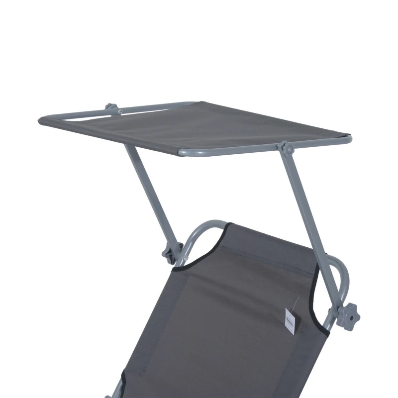 Outsunny Lettino Prendisole da Giardino, Sdraio Pieghevole e Regolabile con Tettuccio in Tessuto Grigio, 187x58x36cm