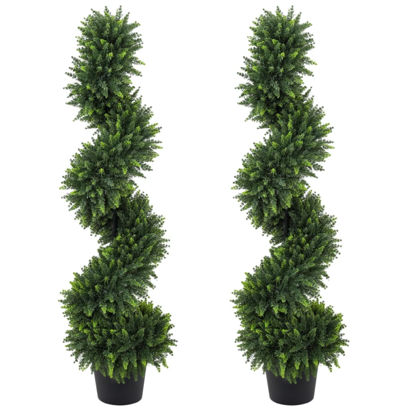 HOMCOM Decorative Artificial Plants Set of 2, UV Resistant Fake Plants in Pot for Indoor Outdoor Decor, 120 cm, Deep Green
