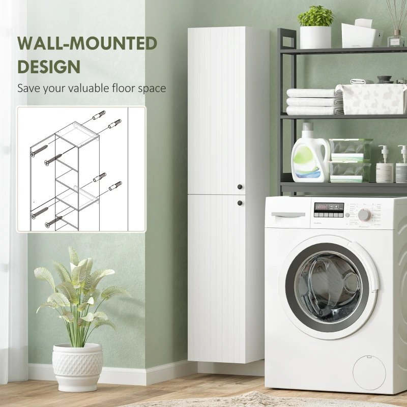 HOMCOM Wall Mounted Tall Bathroom Storage Cabinet with Soft-Close Hinges, Slim Bathroom Cabinet with 2 Doors, White