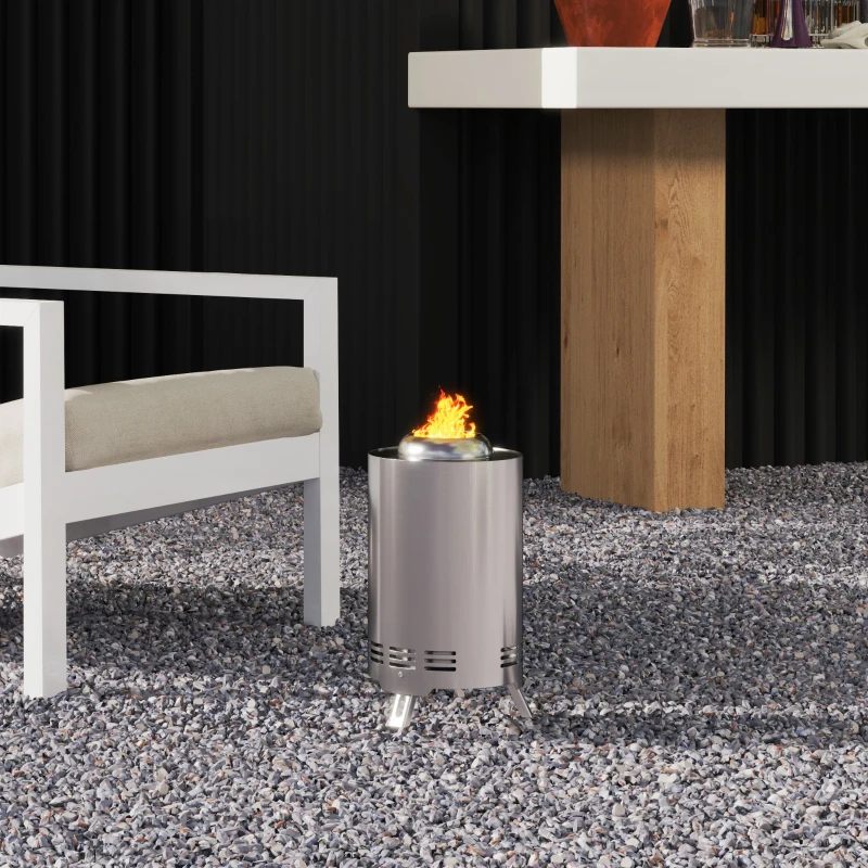 Outsunny Smokeless Fire Pit, 16 x 16 cm Stainless Steel Portable Wood Burning Firepit with Poker, Wood or Pellet Fuelled Tabletop Fire Pit for Garden Camping Bonfire Party, Silver Tone