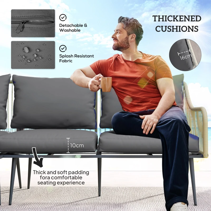 Outsunny Six-Piece Rattan Strong Garden Sofa Set - Grey
