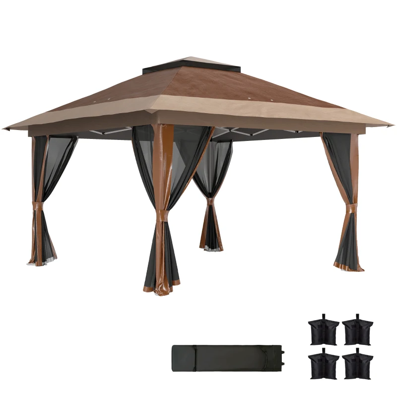 Outsunny 3.6 x 3.6m Pop-Up Gazebo, with Accessories - Brown