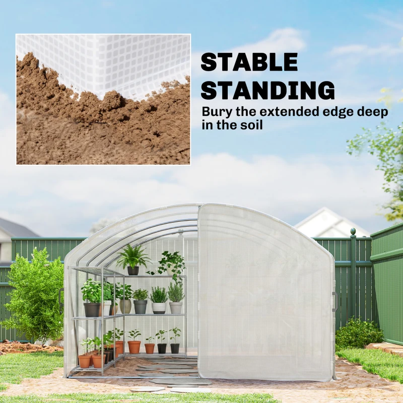 Outsunny Polytunnel Greenhouse Walk-in Grow House with UV-resistant PE Cover, Door, Galvanised Steel Frame, 4 x 3 x 2m, White