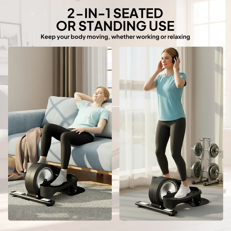 SPORTNOW Under Desk Elliptical Machine with LCD Monitor, 8 Adjustable Magnetic Resistances for 2-in-1 Seat & Stand Up Exercise